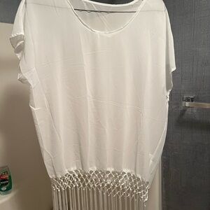 White Fringe Hem bathing suit coverup